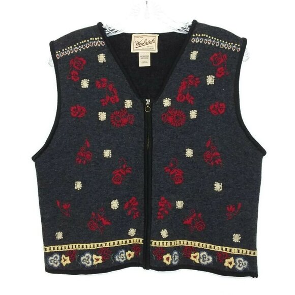Woolrich VTG Women's Wool Blend Cropped Full-Zip Embroidered Vest - Picture 1 of 7